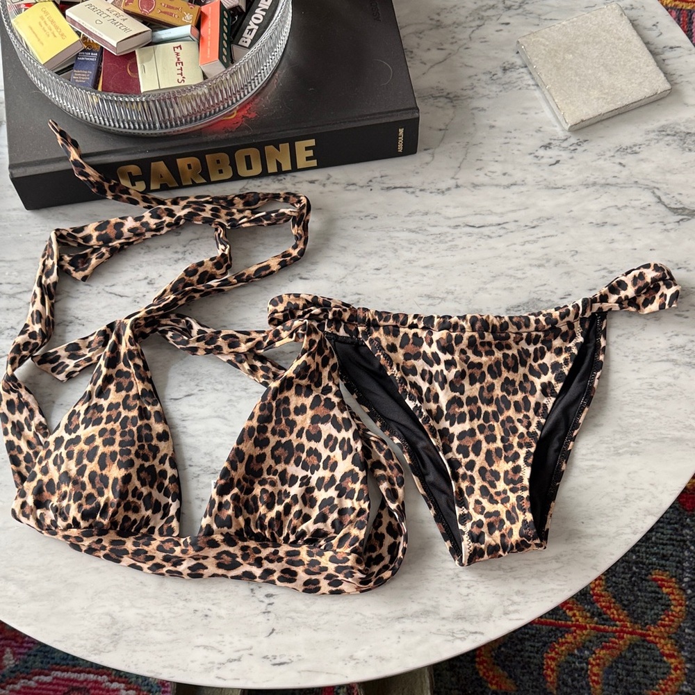 Mango Leopard Print Tie Bikini Set - Brown & Black